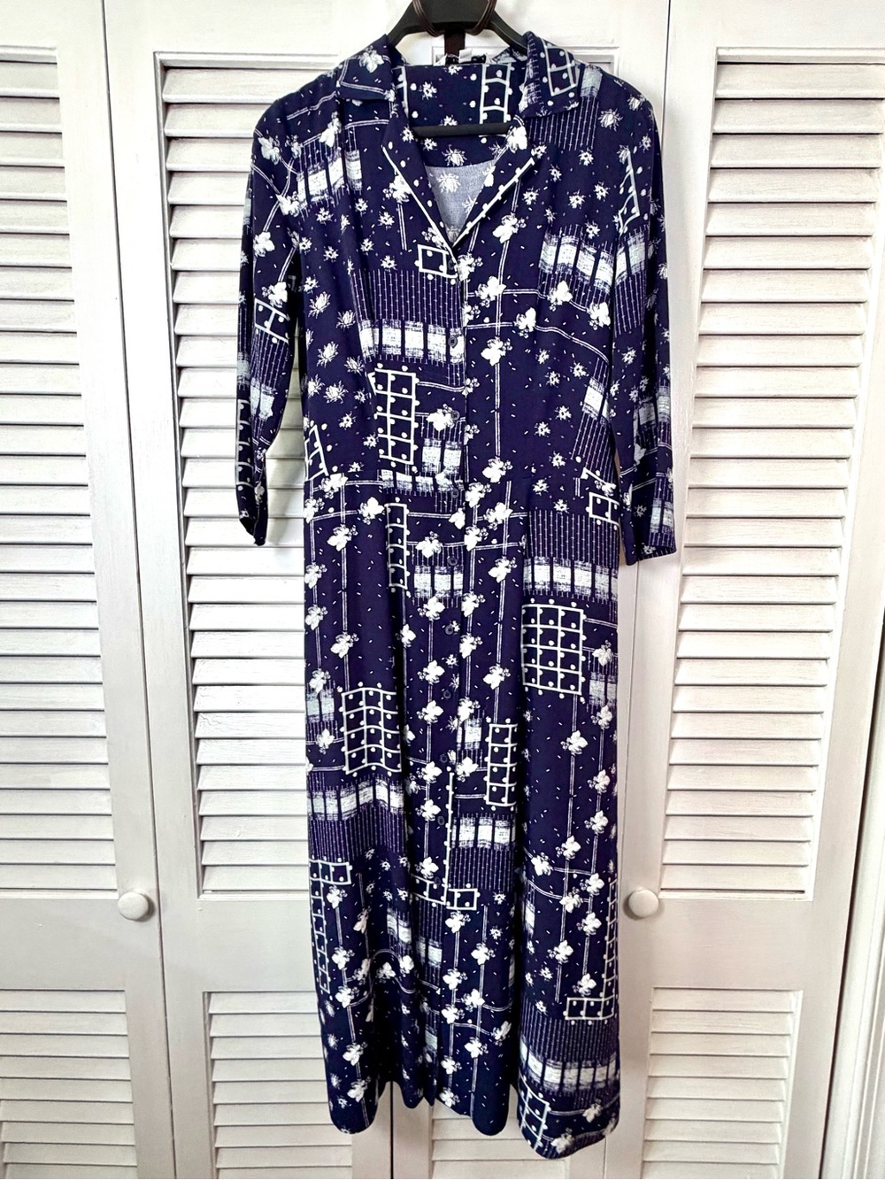 & Other Stories Navy Blue and White Printed Maxi Dress with belt